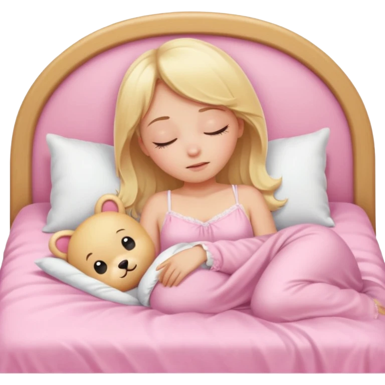 Cute blonde girl sleeping on a pink kawaii bed emoji
