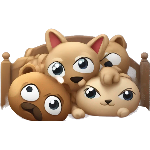 stuffed animals having a sleepover in beds emoji