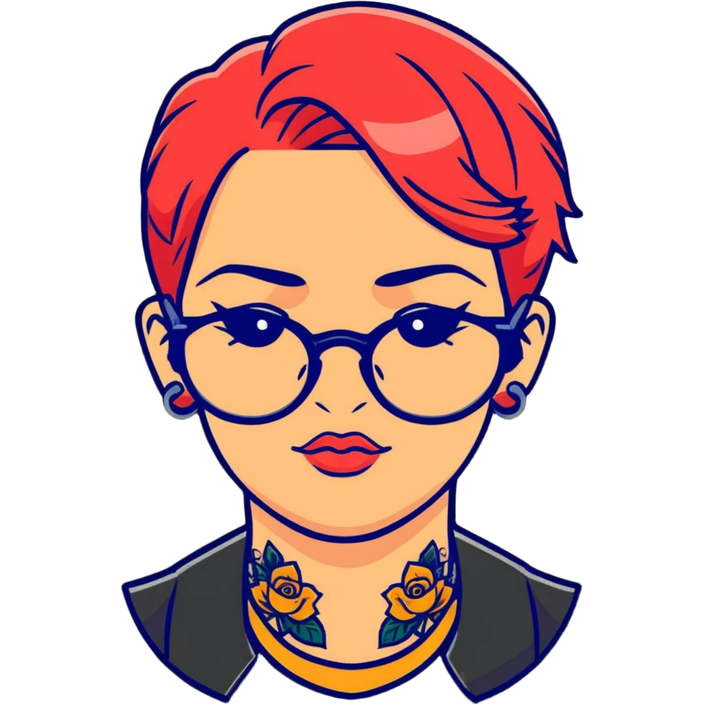 woman face with tattoos wearing glasses emoji