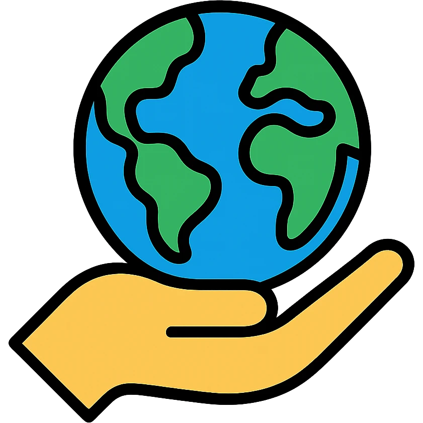 Earth with a protective hand, symbolizing environmental protection and commitment emoji