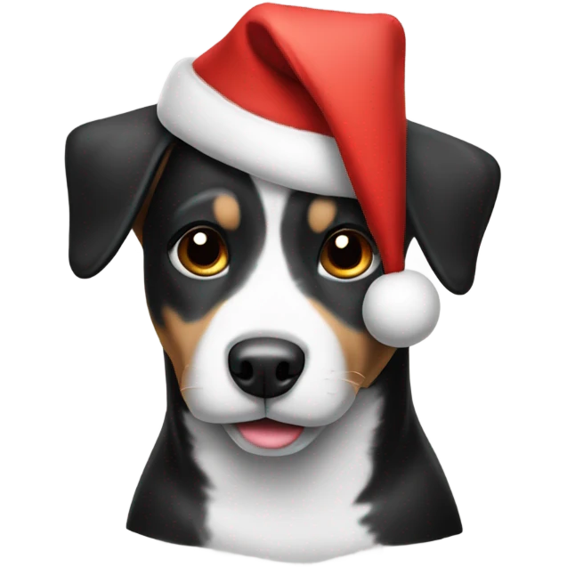 Black and white dog wearing a Christmas hat emoji