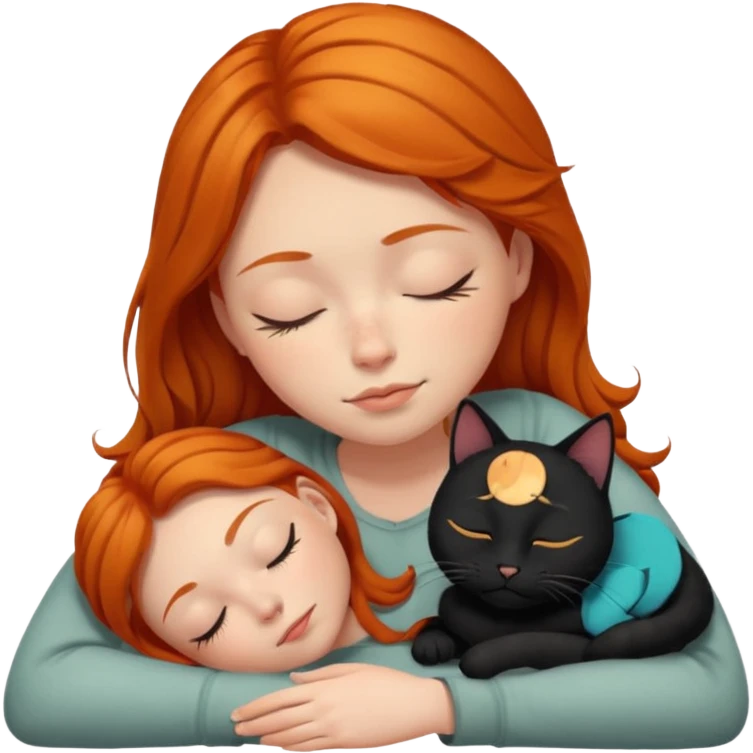 Ginger Girl sleeping with black cat emoji