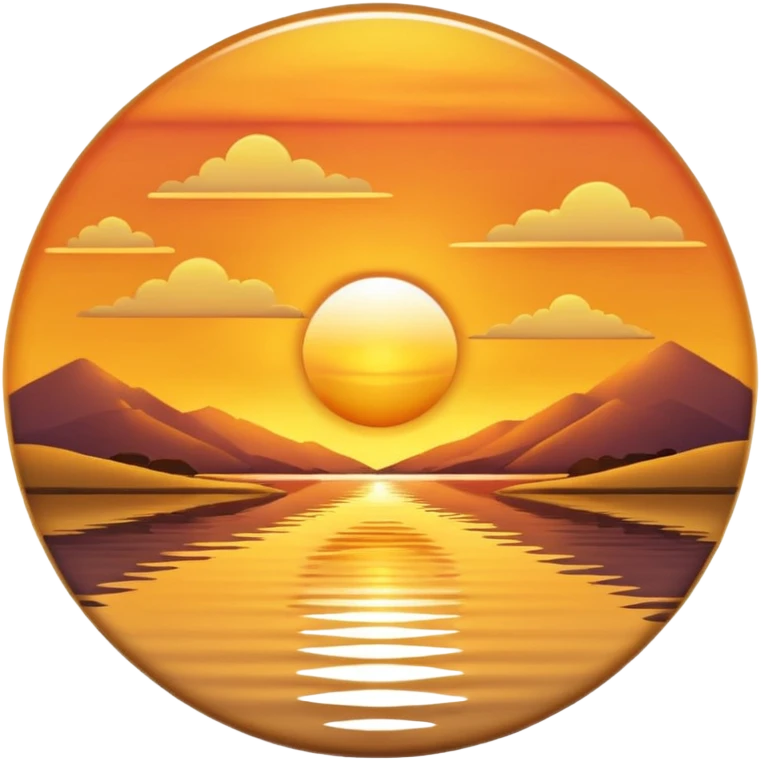 A 3D cartoon sunset over an estuary, golden reflection on calm water, scenic and peaceful, Memoji-style. emoji