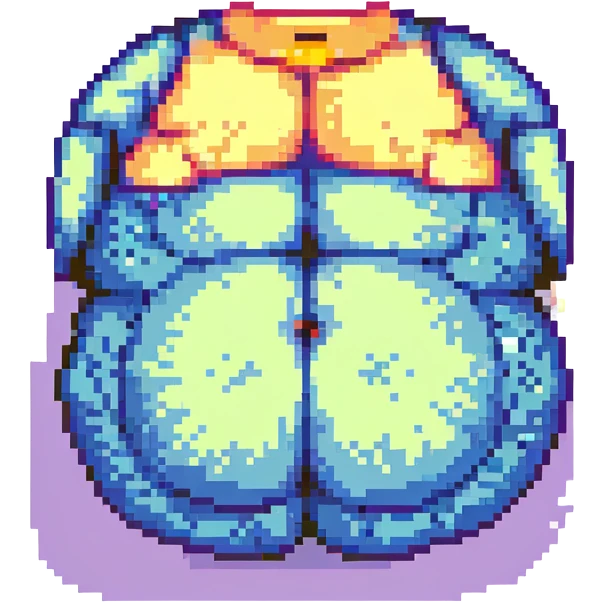 realistic abdomen with stubborn fat, pixel art style, adipocytes represented as colorful compact pixels, retro atmosphere emoji