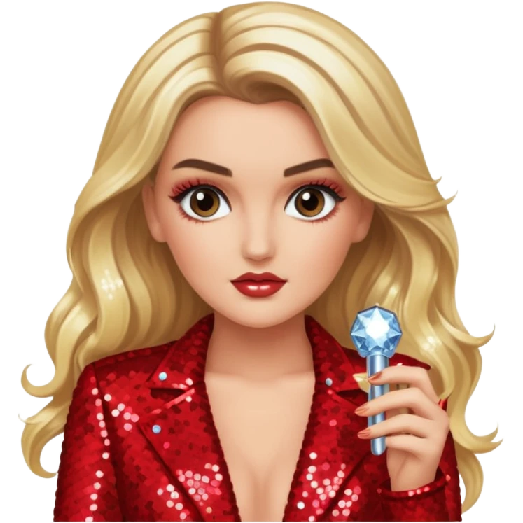 Perrie Edwards from Little Mix with long blonde hair, red sequin outfit emoji