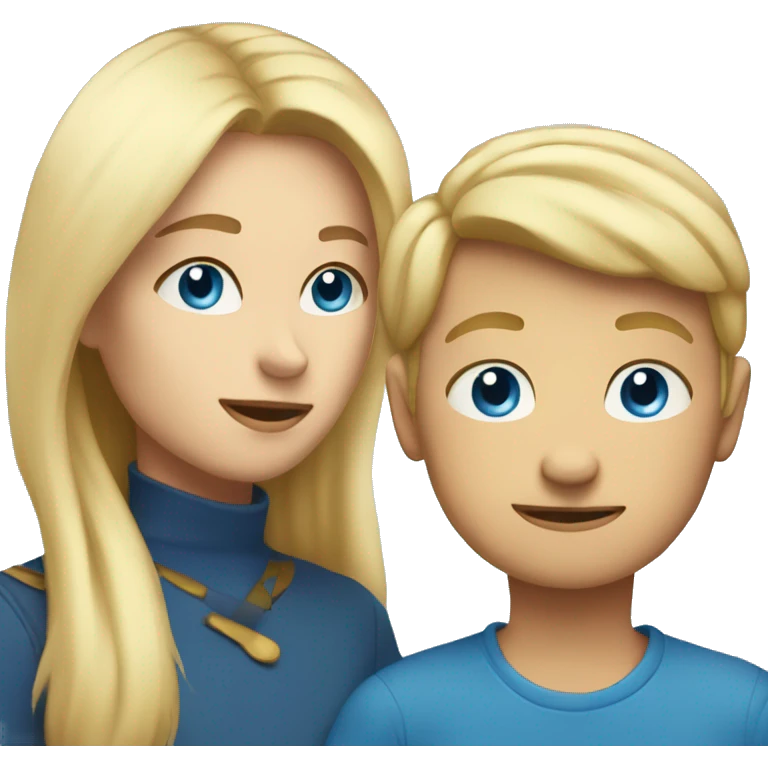 two people talking face to face blond hair blue eyes mom and younger son face to face emoji