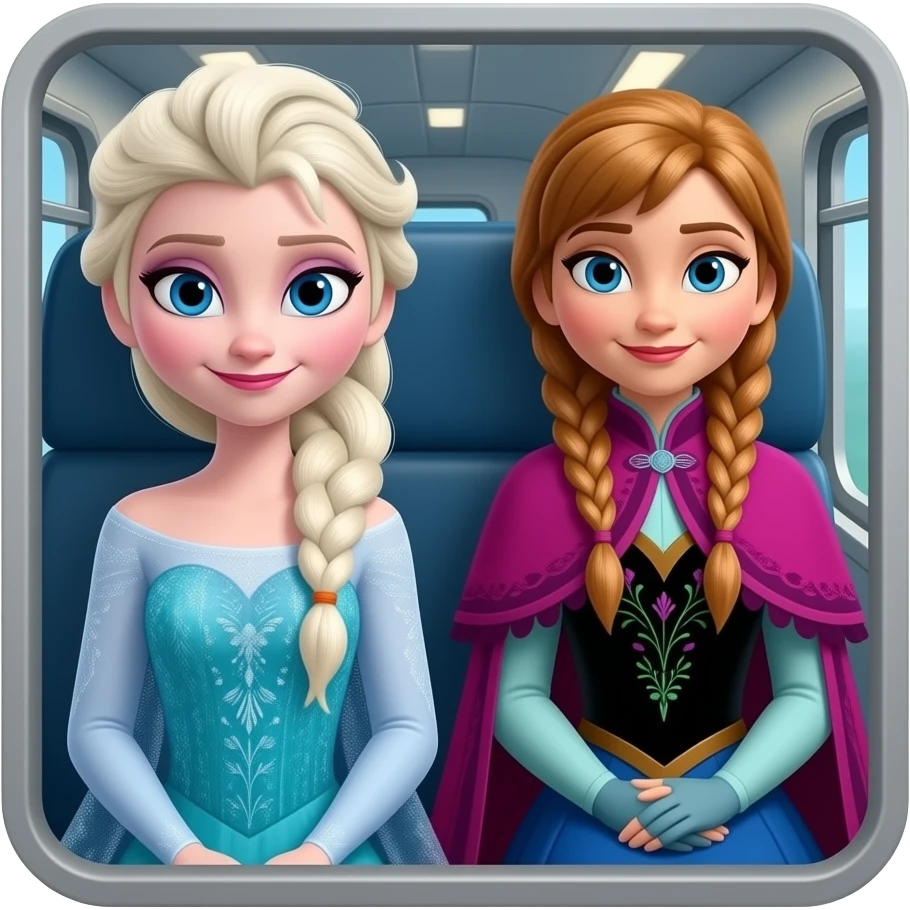 elsa and anna arendelle, from disney frozen, have riding into indian railways interior sealdah to kanpur express train emoji