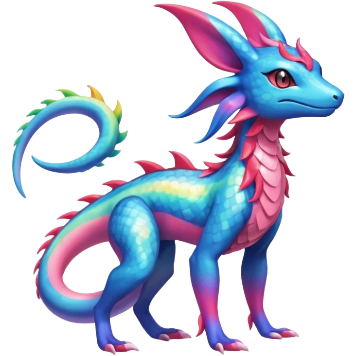 Rainbow Scaley Exotic Salandit-Aurorus-Sylveon-Suicune-Fakémon-hybrid-creature (full body) emoji