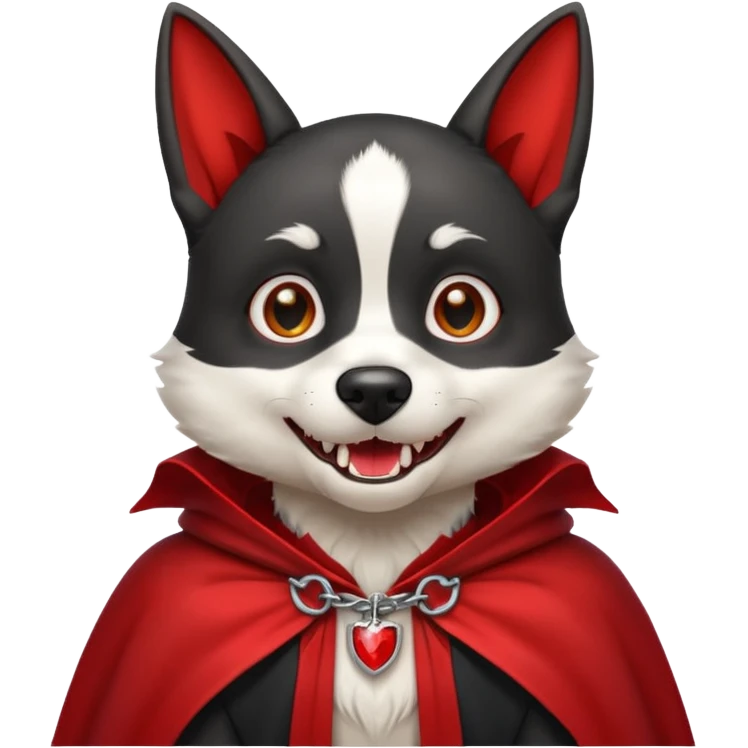     {
      "type": "object",
      "look": "dog in red collar cloak",
      "description": "a loyal vampire dog wearing a red collar cloak"
    } emoji