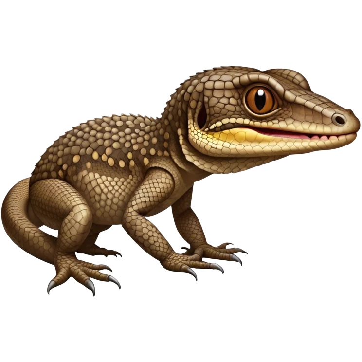 Cinematic Comical brown camo spotted monitor Lizard Portrait Emoji, Head tilted dramatically with an exaggeratedly shocked expression, featuring a robust, patterned body with wide, comically expressive eyes full of humorous disbelief, Simplified yet hilariously expressive features, highly detailed, glowing with a slightly sassy glow, high shine, dramatic yet playful, stylized with an air of quirky reptilian attitude, soft glowing outline, capturing the essence of a meme-worthy brown camo spotted monitor lizard that looks ready to side-eye its way into viral fame! emoji