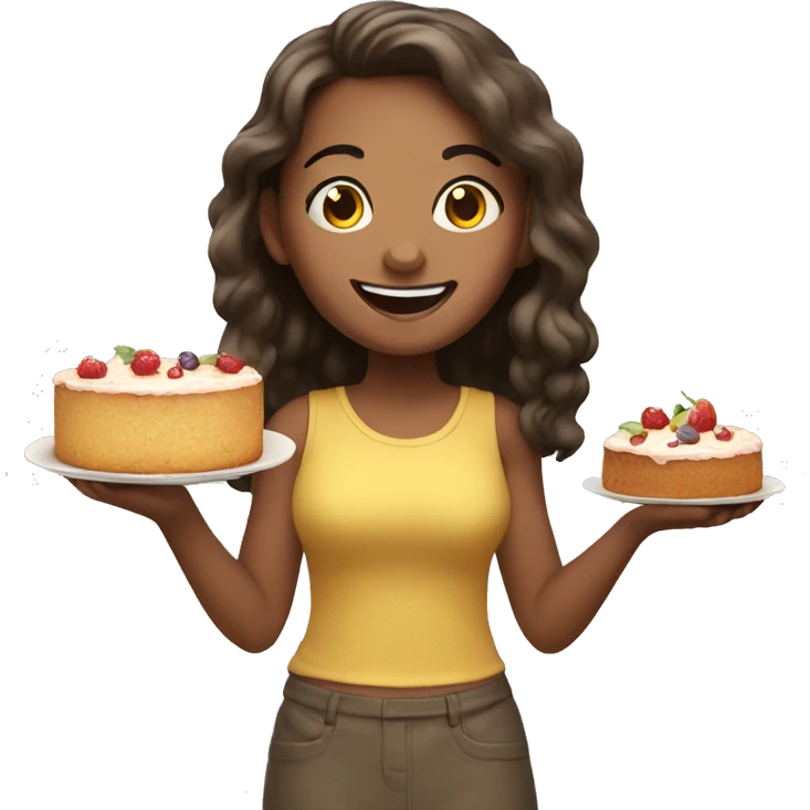 happy girl holding food cake  emoji