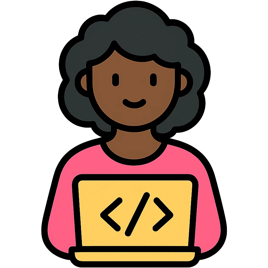 color outline icon of a black woman coding with minimal background emoji