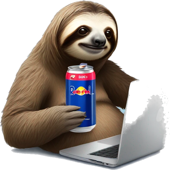 sloth with RedBull can and laptop emoji
