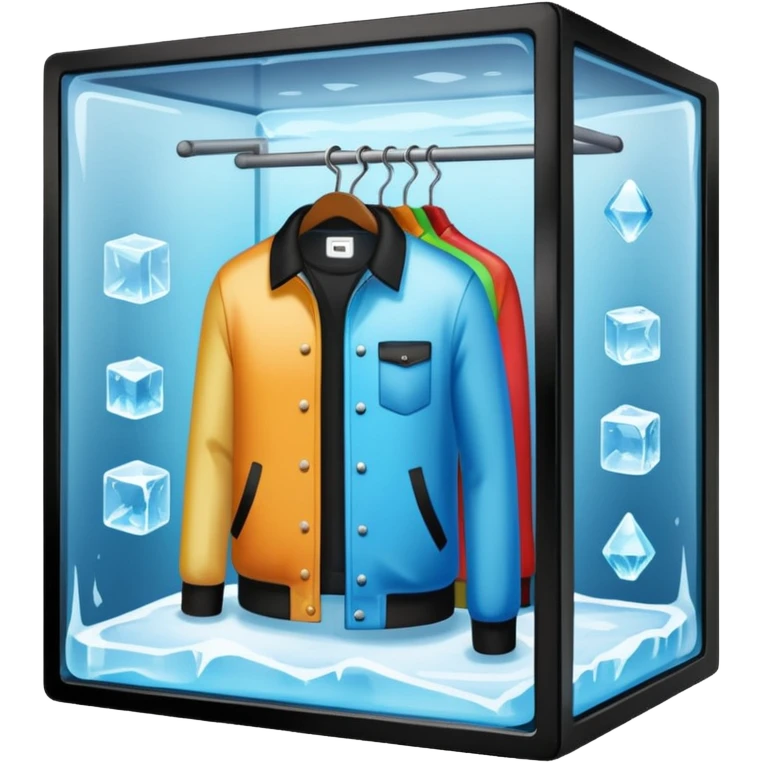mixed closet inside a large ice cube emoji