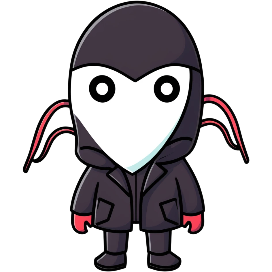 Squid Game Front Man with black geometric mask and black coat emoji