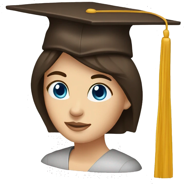 woman blue eyes long dark brown hair graduate cap emoji