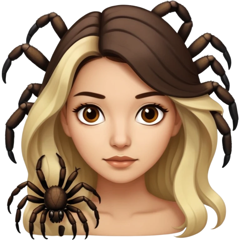 Attractive Mexican woman in her 20s with dark brown hair with a blonde ends, with a tarantula emoji