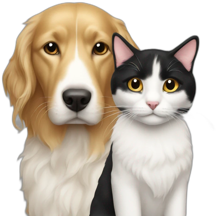 Black and white cat with golden retriewer emoji