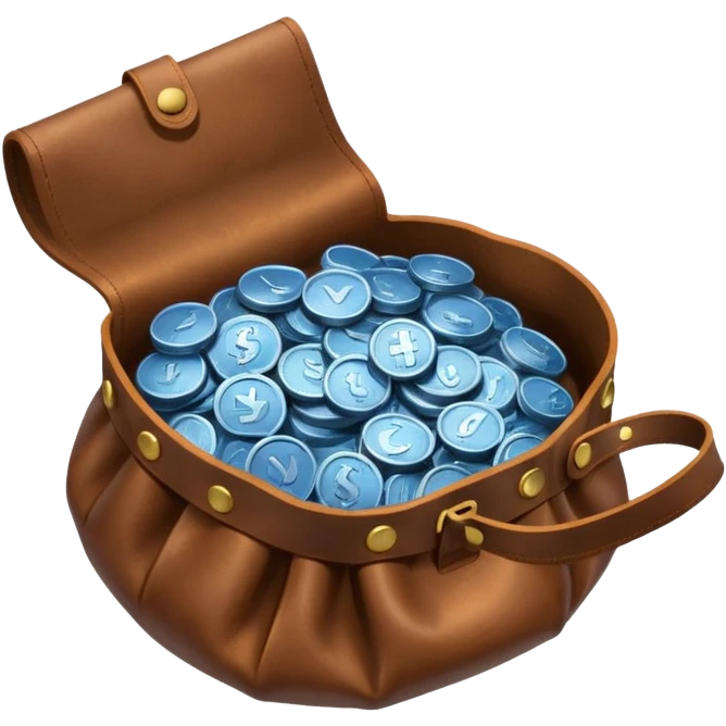 blue coins inside an opened brown money bag  emoji