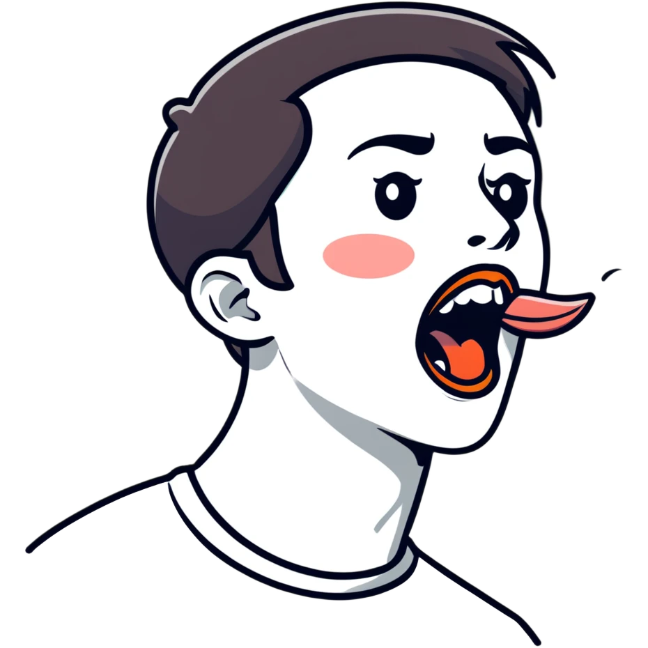 Person demonstrating mewing technique, side profile with visible jawline, tongue positioned on roof of mouth emoji