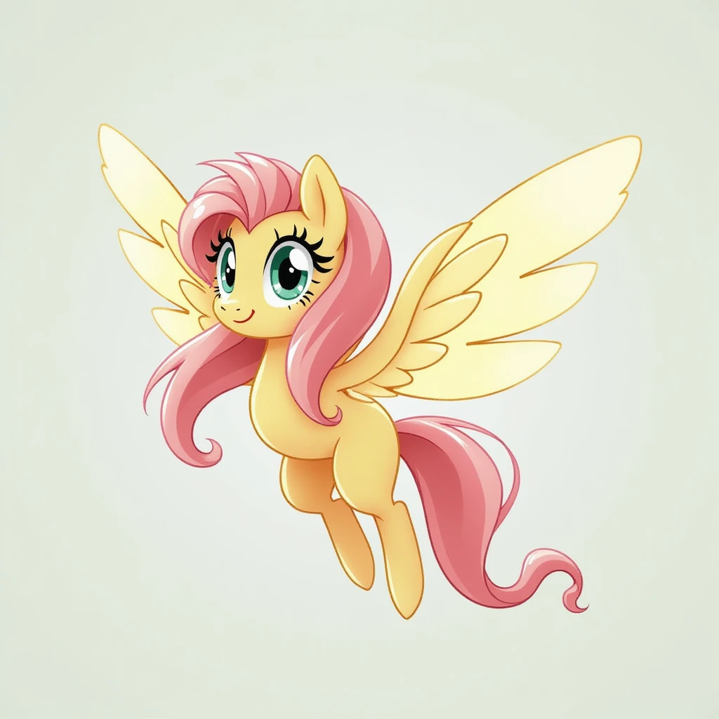 Fluttershy, realistic style, flying with wings spread, no background, transparent emoji