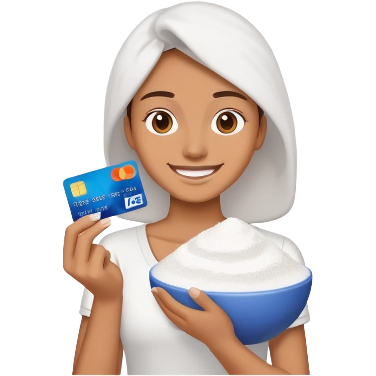 Happy emoji with creditcard in hand and a pile of white powder emoji