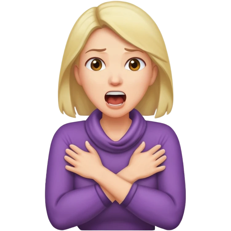 woman with arms crossed around neck screaming emoji