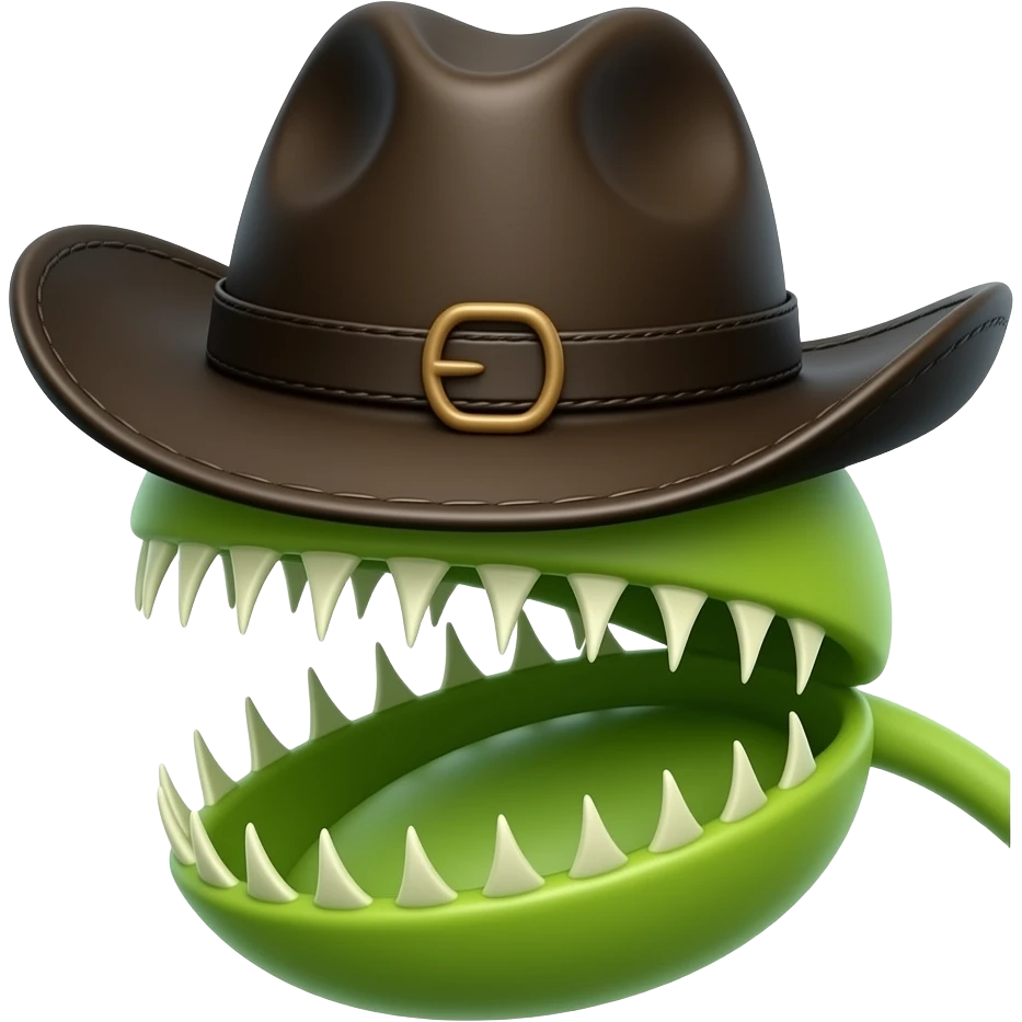 Venere acchiappamosche con il gambo con denti affilati e con un cappello nero da cowboy emoji