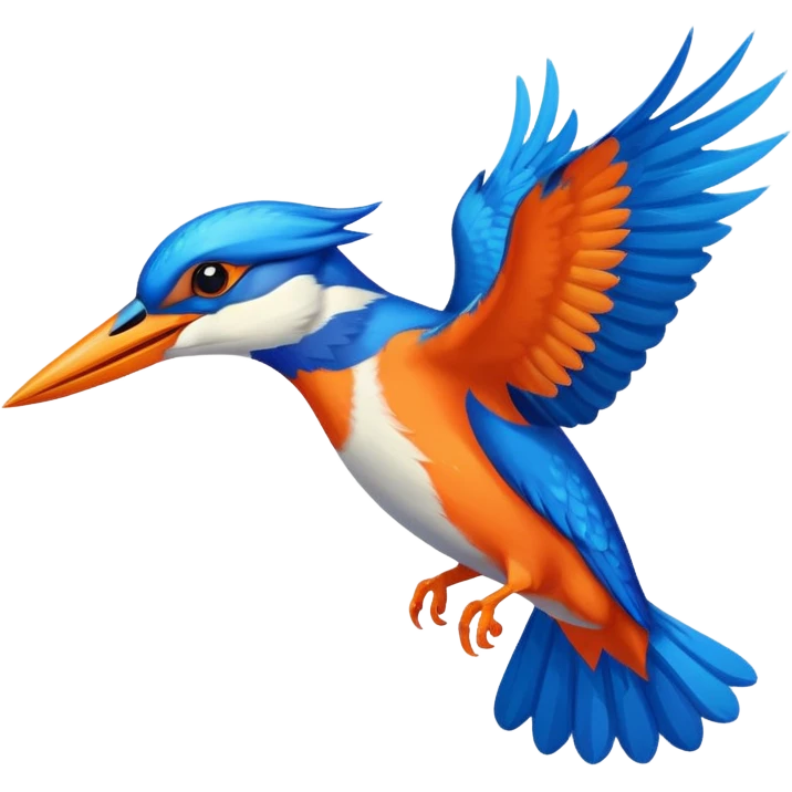 Create a flying kingfisher keep the detail to a minimum but make it recognizable. Keep the number of colors limited to only 5 emoji