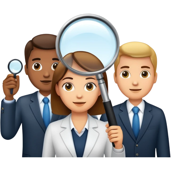 A business team under a magnifying glass emoji
