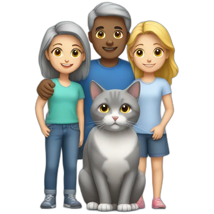 a family with a gray british cat emoji