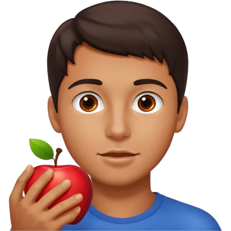I want you to create an emoji of a spanish sergeant,  He should be a young guy with dark brown hair, brown eyes, his skin color like he’s tan and he’s eating an apple  emoji