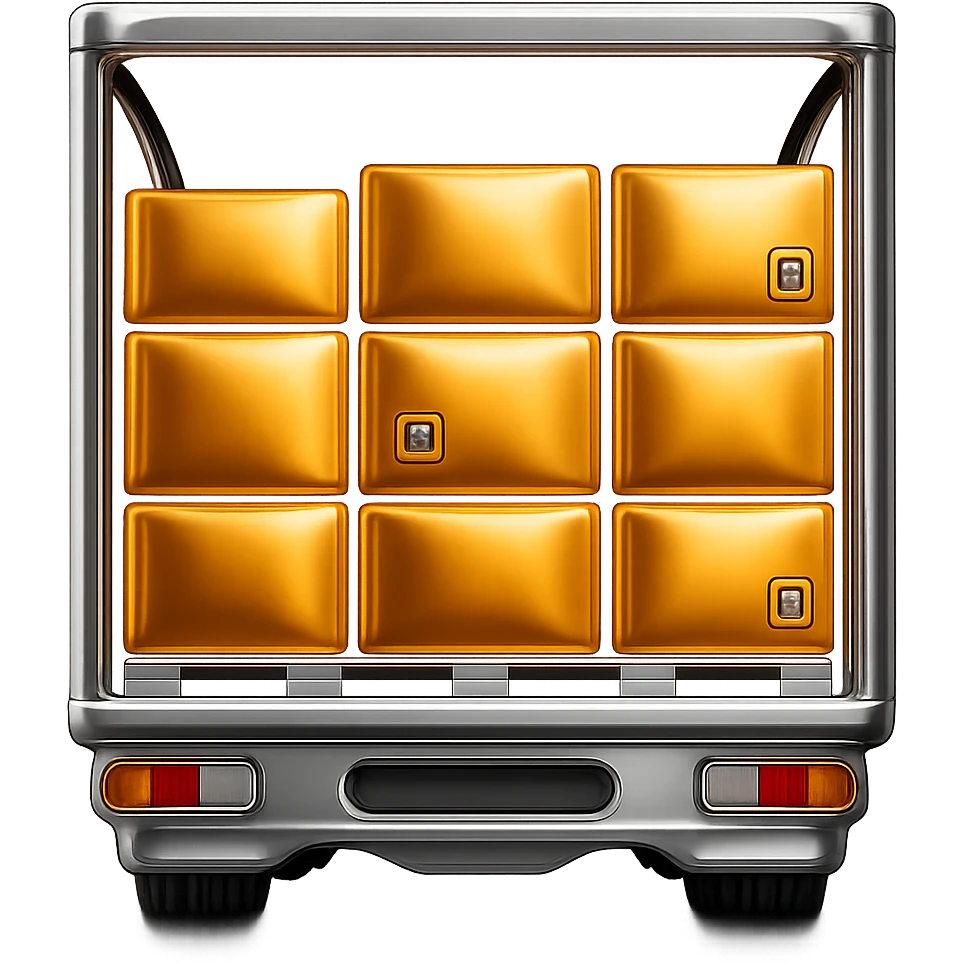 Make the packages orange/gold, keep the rest of the truck and other colors as they are with the chrome 3D metallic style, no background. emoji