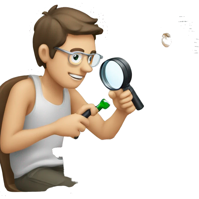 man using magnifying glass to read a computer monitor emoji