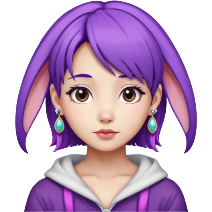 purple haired girl, asian, bunny eared and earrings emoji