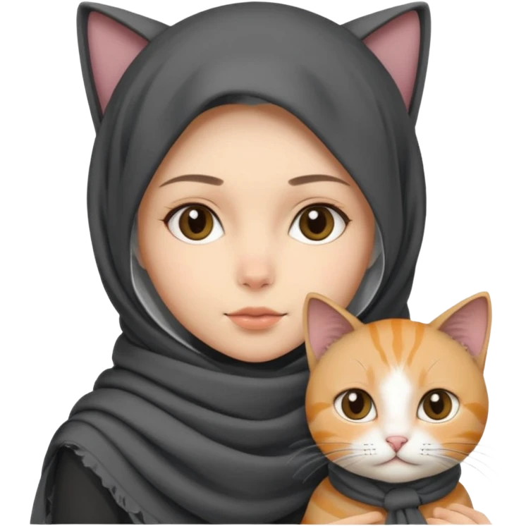 veiled girl with a dark gray scarf and a cat beside her emoji