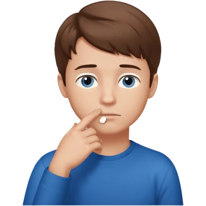boy thinking with one hand on his chin emoji