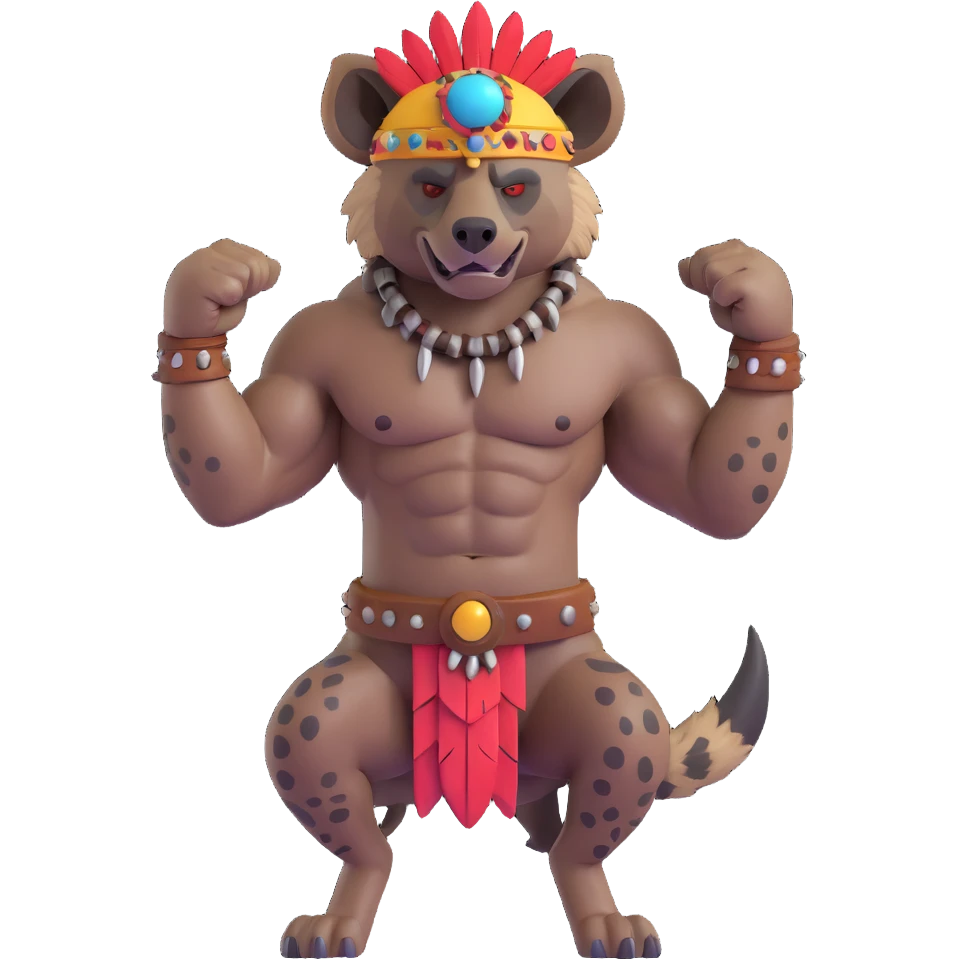 A native strong buff hyena with war bonnet flexing posing full body  emoji
