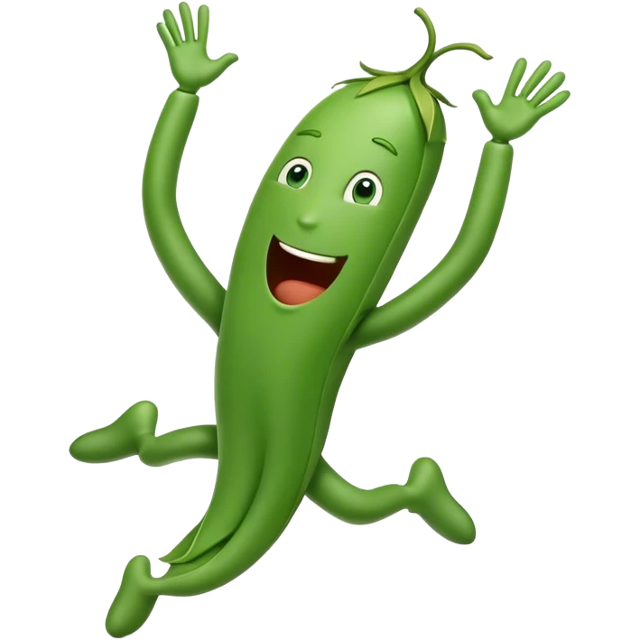 a string bean character jumping for joy. legs are tucked and hands are up over his head with fists straight up in the air. emoji