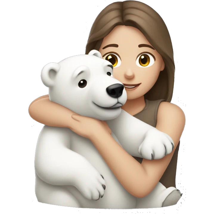 white girl brown hair hugging polar bear toy emoji