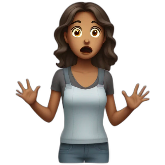 Brown girl scared with hands on side of face and mouth open big emoji