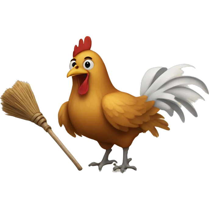 Chicken flying a broom emoji