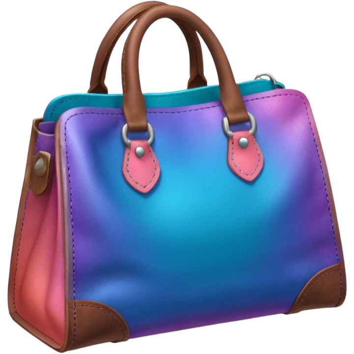 coins  pack in gradient of turquoise, blue, pink, purple, and coral color in leather brown bag emoji