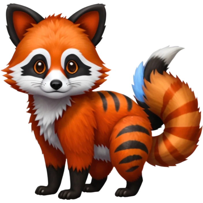 Realistic furry fuzzy scaly 4-legged quadrupedal Red-Panda-Lemur-Raccoon-Dog-Red-Fox-animal-fusion-hybrid, Full body emoji