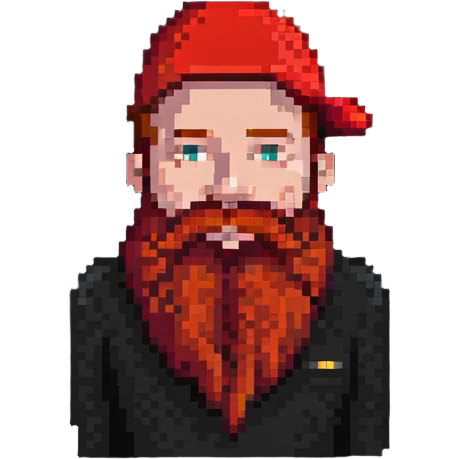 man with a big red beard and a small red hat emoji