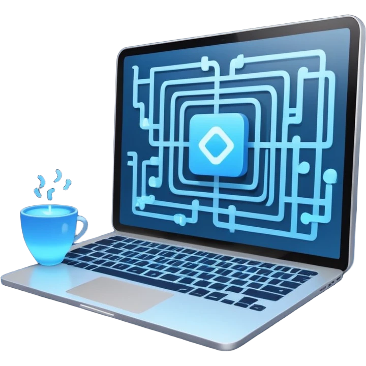 AI webflow on a computer - really complicated, sequences of squares connected to other squares, lines emoji