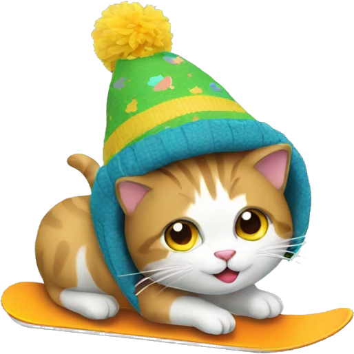 cat snowboarding birthday hat emoji