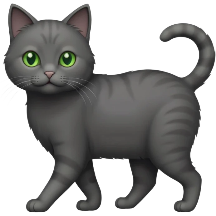 full body solid dark grey cat with green eyes, white paws and white whiskers walking emoji