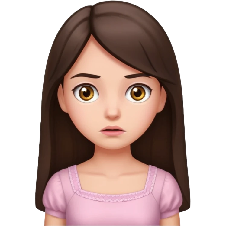 annoyed long brunette hair girl with hazel eyes wearing light pink dress emoji