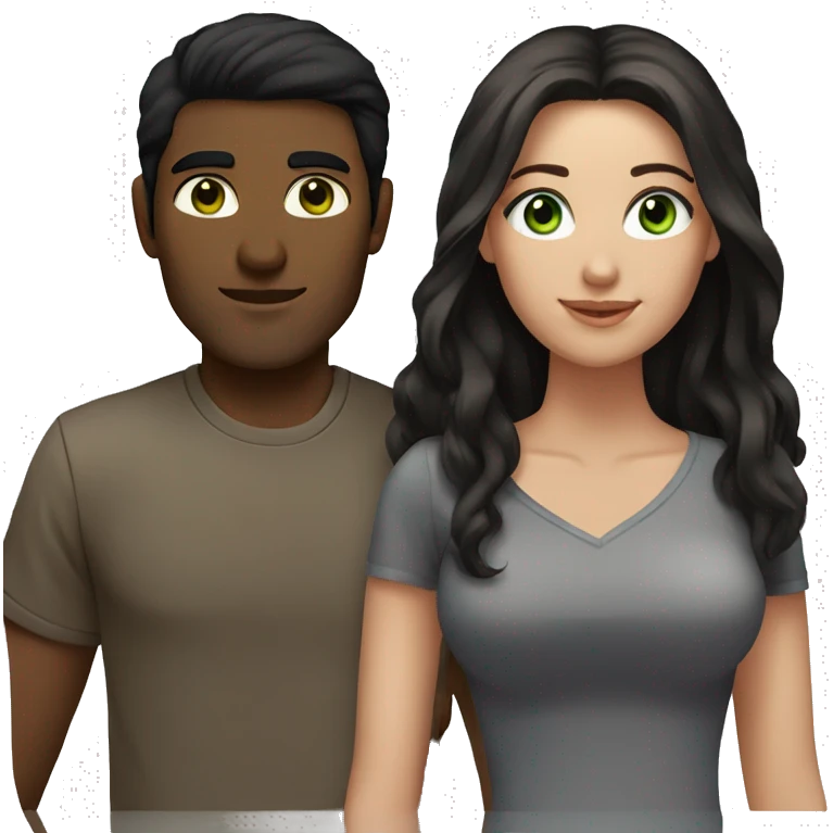 couple woman dark brown hair green eyes and man black hair brown eyes emoji